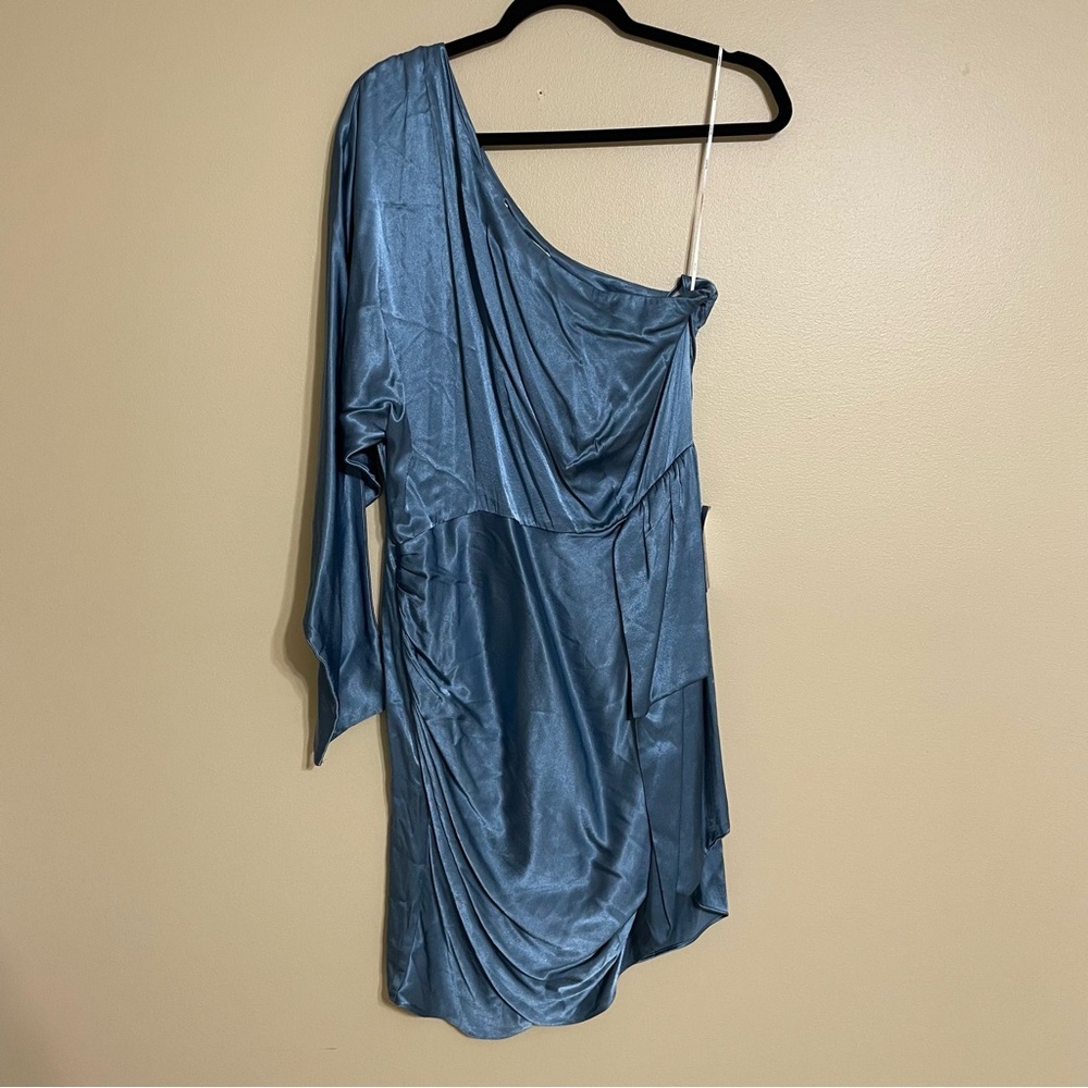 Revolve Elliatt Saronic One Shoulder Mini Dress Blue Satin‎ Size XL NWT